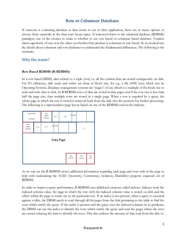 row or columnar database columnar database