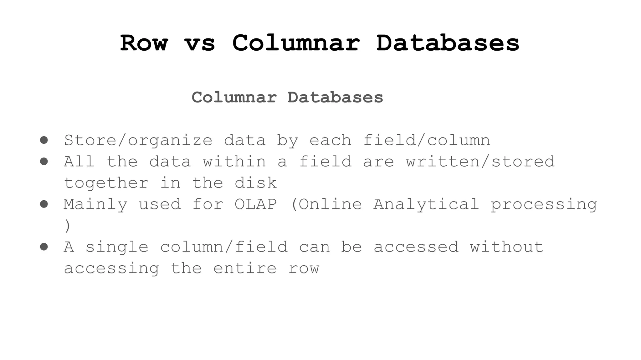 Row and Columnar Databases | PPTX
