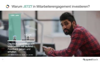 VersionQ12015,v3.1
12
Warum JETZT in Mitarbeiterengagement investieren?
Die neue Generation von
Mitarbeitern will laufend
Feedback geben und
erhalten
- Deloitte HCI Conference, Seattle , 24. Juli 2014
~200 / Jahr
1-4 / Jahr
 