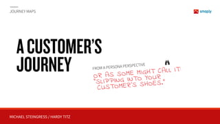MICHAEL STEINGRESS / HARDY TITZ
JOURNEY MAPS
ACUSTOMER’S
JOURNEY FROM A PERSONA PERSPECTIVE
OR AS SOME MIGHT CALL IT:  
“SLIPPING INTO YOUR 
CUSTOMER’S SHOES.”
#
 
