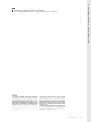 257www.roxtec.com
INSTALLATIONCHECKPOINTS–RECTANGULARFRAMES–PAGE4/4
DISCLAIMER
”The Roxtec cable entry sealing system (”the Roxtec system”) is a modularbased
system of sealing products consisting of different components. Each and every
one of the components is necessary for the best performance of the Roxtec
system. The Roxtec system has been certiﬁed to resist a number of different
hazards. Any such certiﬁcation, and the ability of the Roxtec system to resist
such hazards, is dependent on all components that are installed as a part of the
Roxtec system. Thus, the certiﬁcation is not valid and does not apply unless all
components installed as part of the Roxtec system are manufactured by or under
license from Roxtec (“authorized manufacturer”). Roxtec gives no performance
guarantee with respect to the Roxtec system, unless (I) all components installed
as part of the Roxtec system are manufactured by an authorized manufacturer
and (II) the purchaser is in compliance with (a), and (b), below.
(a) During storage, the Roxtec system or part thereof, shall be kept indoors in
its original packaging at room temperature.
(b) Installation shall be carried out in accordance with Roxtec installation instruc-
tions in effect from time to time.
The product information provided by Roxtec does not release the purchaser
of the Roxtec system, or part thereof, from the obligation to independently
determine the suitability of the products for the intended process, installation
and/or use. Roxtec gives no guarantee for the Roxtec system or any part thereof
and assumes no liability for any loss or damage whatsoever, whether direct,
indirect, consequential, loss of proﬁt or otherwise, occurred or caused by the
Roxtec systems or installations containing components not manufactured by an
authorized manufacturer and/or occurred or caused by the use of the Roxtec
system in a manner or for an application other than for which the Roxtec system
was designed or intended.
Roxtec expressly excludes any implied warranties of merchantability and ﬁtness
for a particular purpose and all other express or implied representations and
warranties provided by statute or common law. User determines suitability of the
Roxtec system for intended use and assumes all risk and liability in connection
therewith. In no event shall Roxtec be liable for indirect, consequential, punitive,
special, exemplary or incidental damages or losses.”
Note
■ If possible, take an overlook at the other side of the transit.
■ Check additional installations according to certiﬁcation requirements, e.g. insulation.
ASS2011004301ver_1.1/EN/1522/stsan
 