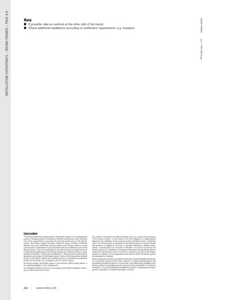 262 www.roxtec.com
INSTALLATIONCHECKPOINTS–ROUNDFRAMES–PAGE4/4
ASS2011004401ver_1.1/EN/1524/thoge
Note
■ If possible, take an overlook at the other side of the transit.
■ Check additional installations according to certiﬁcation requirements, e.g. insulation.
DISCLAIMER
”The Roxtec cable entry sealing system (”the Roxtec system”) is a modularbased
system of sealing products consisting of different components. Each and every
one of the components is necessary for the best performance of the Roxtec
system. The Roxtec system has been certiﬁed to resist a number of different
hazards. Any such certiﬁcation, and the ability of the Roxtec system to resist
such hazards, is dependent on all components that are installed as a part of the
Roxtec system. Thus, the certiﬁcation is not valid and does not apply unless all
components installed as part of the Roxtec system are manufactured by or under
license from Roxtec (“authorized manufacturer”). Roxtec gives no performance
guarantee with respect to the Roxtec system, unless (I) all components installed
as part of the Roxtec system are manufactured by an authorized manufacturer
and (II) the purchaser is in compliance with (a), and (b), below.
(a) During storage, the Roxtec system or part thereof, shall be kept indoors in
its original packaging at room temperature.
(b) Installation shall be carried out in accordance with Roxtec installation instruc-
tions in effect from time to time.
The product information provided by Roxtec does not release the purchaser
of the Roxtec system, or part thereof, from the obligation to independently
determine the suitability of the products for the intended process, installation
and/or use. Roxtec gives no guarantee for the Roxtec system or any part thereof
and assumes no liability for any loss or damage whatsoever, whether direct,
indirect, consequential, loss of proﬁt or otherwise, occurred or caused by the
Roxtec systems or installations containing components not manufactured by an
authorized manufacturer and/or occurred or caused by the use of the Roxtec
system in a manner or for an application other than for which the Roxtec system
was designed or intended.
Roxtec expressly excludes any implied warranties of merchantability and ﬁtness
for a particular purpose and all other express or implied representations and
warranties provided by statute or common law. User determines suitability of the
Roxtec system for intended use and assumes all risk and liability in connection
therewith. In no event shall Roxtec be liable for indirect, consequential, punitive,
special, exemplary or incidental damages or losses.”
 