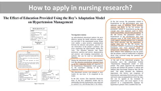 How to apply in nursing research?
 