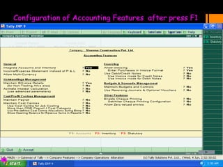 Configuration of Accounting Features after press F1
 