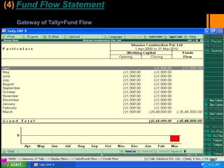 (4) Fund Flow Statement
Gateway of Tally>Fund Flow
 
