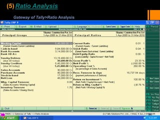 (5)Ratio Analysis
Gateway of Tally>Ratio Analysis
 