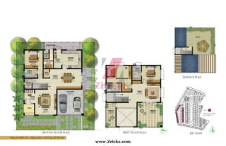 Villa Type D1 - Villa No. 3 to 14, 25 to 34
First Floor PlanGround Floor Plan
Terrace Plan
Key Plan
Built Up Area: 3834
No of Villas: 22
Type – D1
www.Zricks.com
 