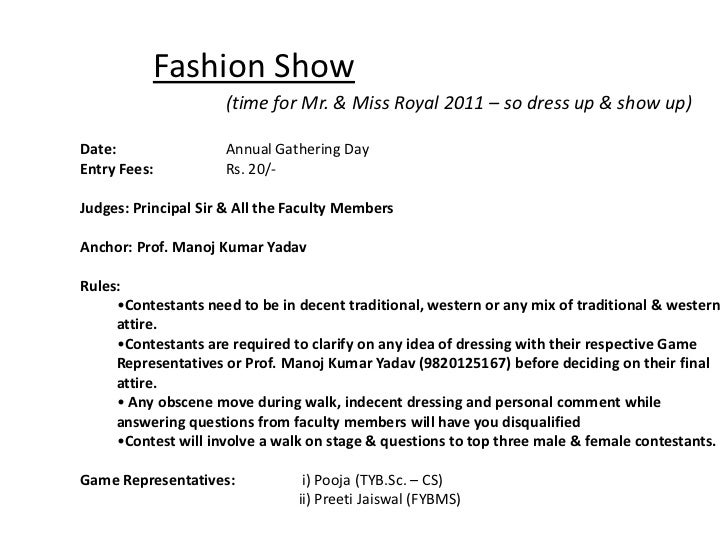 Fashion Show Anchoring Script Captions Trendy
