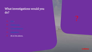 A. ECG.
B. Chest X-ray.
C. Echocardiogram.
D. Laboratory.
E. All of the above.
?
What investigations would you
do?
 