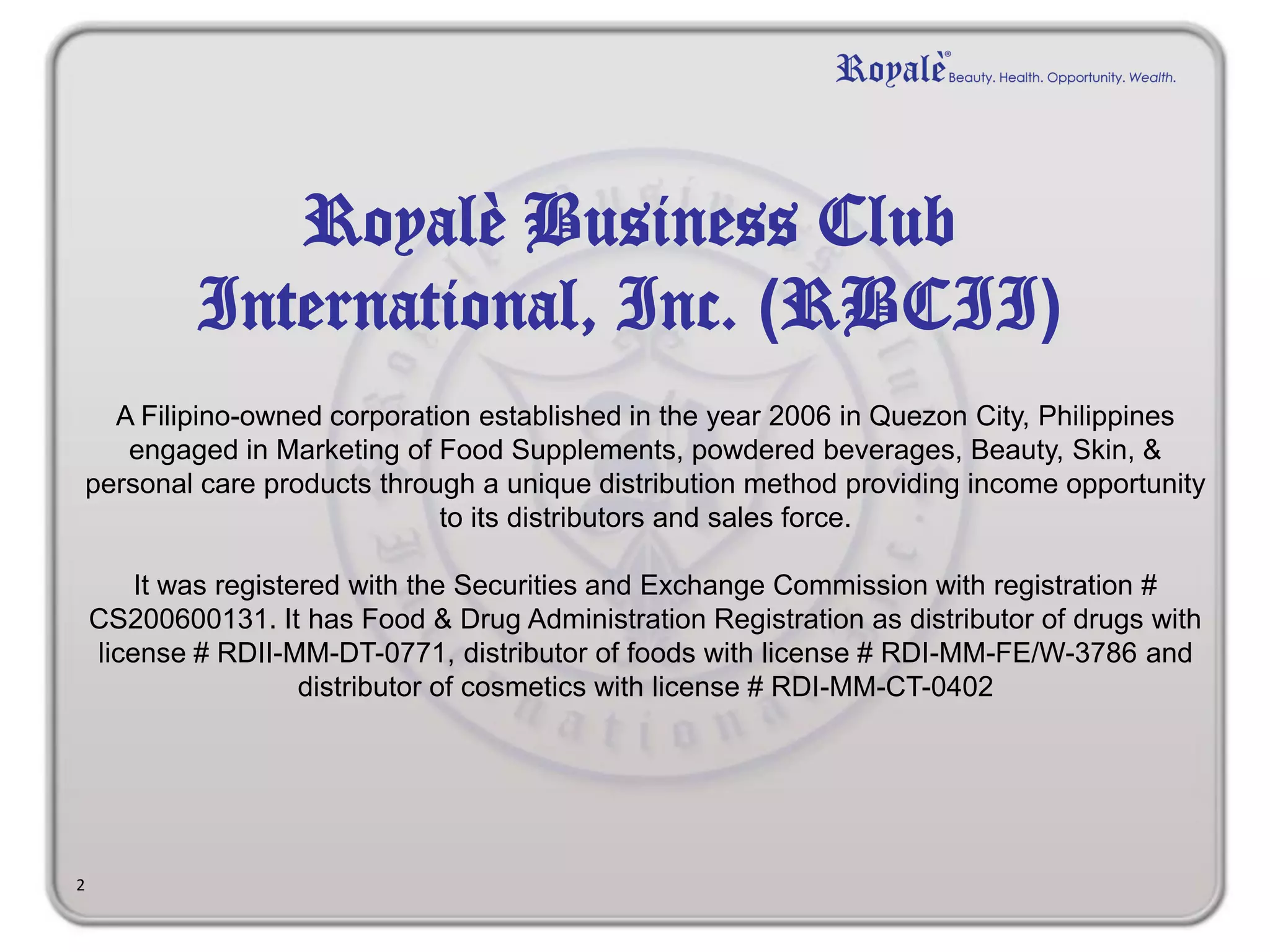 l glutathione royale business club Royal Wellness Product Royale Business Club Presentation (Latest