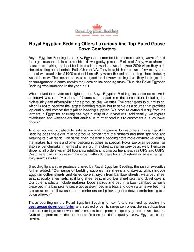 Royal Egyptian Bedding Offers Luxurious And Top Rated Goose Down Comf