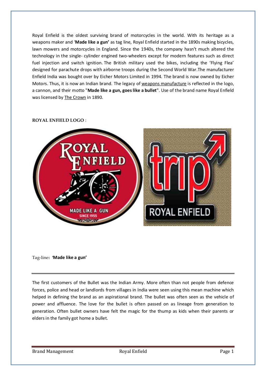 Brand Management Royal Enfield