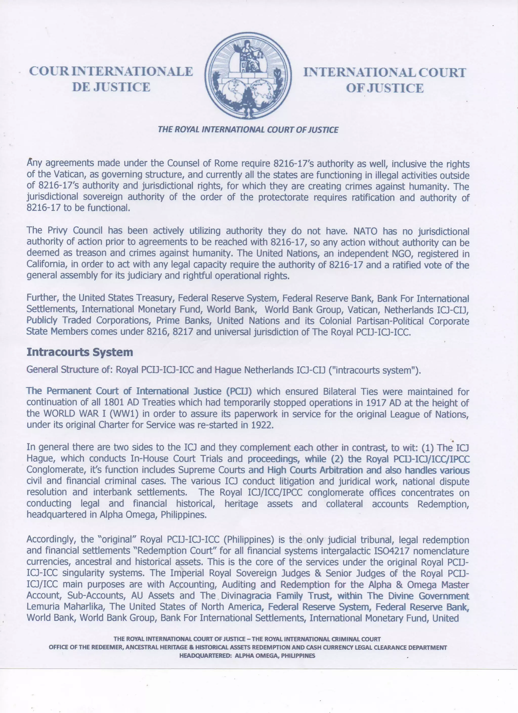 ROYAL PCIJ-ICJ-ICC NOTICE