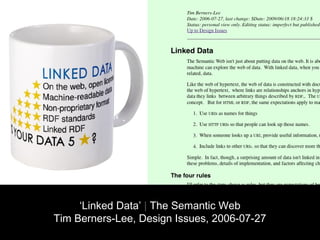 ‘Linked Data’ | The Semantic Web
Tim Berners-Lee, Design Issues, 2006-07-27
 