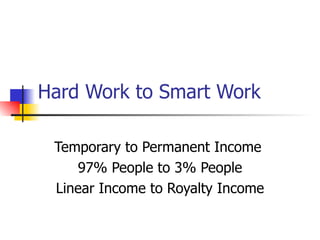 Hard Work to Smart Work Temporary to Permanent Income  97% People to 3% People Linear Income to Royalty Income 