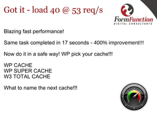 Got it - load 40 @ 53 req/s <ul><li>Blazing fast performance! </li></ul><ul><li>Same task completed in 17 seconds -  400% ...