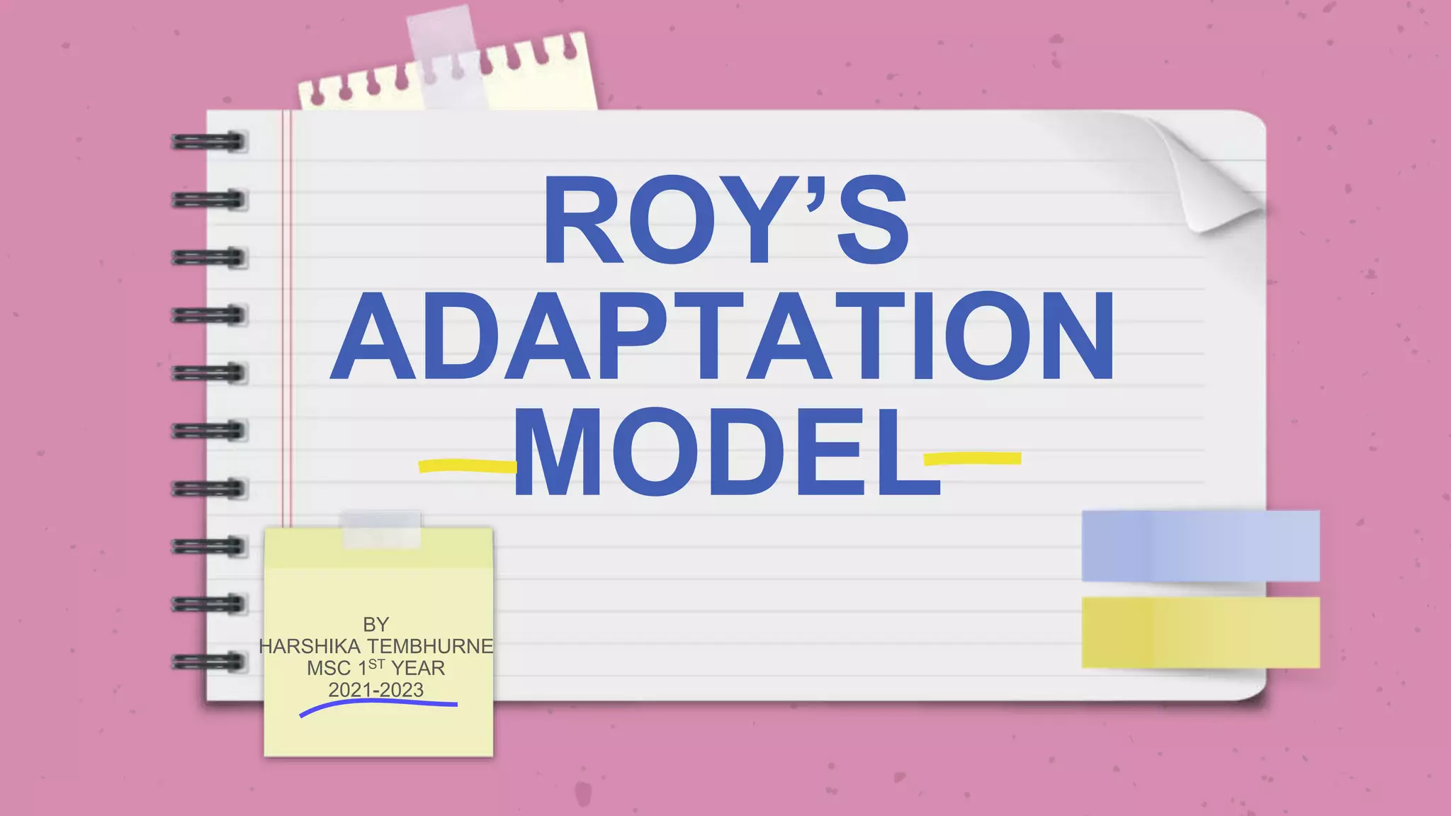 ROY’S
ADAPTATION
MODEL
BY
HARSHIKA TEMBHURNE
MSC 1ST YEAR
2021-2023
 