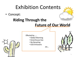 Exhibition ContentsConcept:Riding Through the                             Future of Our WorldEffected by…… Global Warming