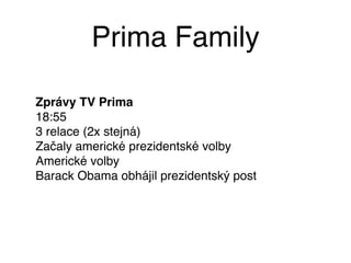Prima Family

Zprávy TV Prima
18:55
3 relace (2x stejná)
Začaly americké prezidentské volby
Americké volby
Barack Obama ob...