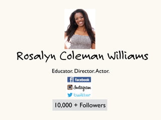 Rosalyn Coleman Williams
Educator. Director. Actor.

6,000 + Followers
10,000 + Followers

 