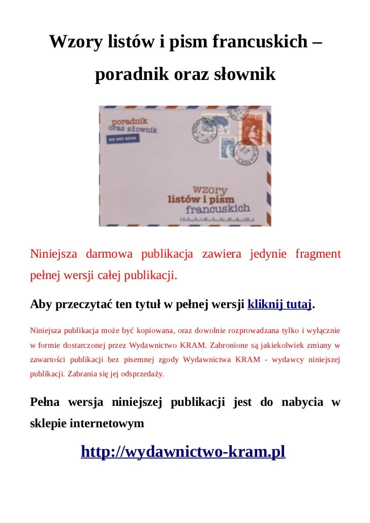 Rozmówki Wzory Listów I Pism Francuskich Poradnik Oraz Słownik