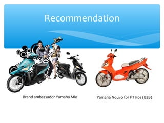 Brand ambassador Yamaha Mio Yamaha Nouvo for PT Pos (B2B)
Recommendation
 