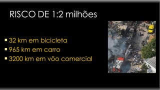 RISCO DE 1:2 milhões 32 km em bicicleta 965 km em carro 3200 km em vôo comercial 