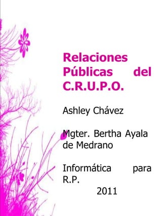 Relaciones Públicas del C.R.U.P.O. Ashley Chávez Mgter. Bertha Ayala  de Medrano Informática para R.P. 2011 