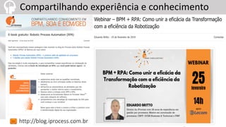 Compartilhando experiência e conhecimento
http://blog.iprocess.com.br
 