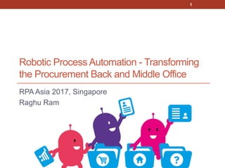 Robotic Process Automation - Transforming
the Procurement Back and Middle Office
RPA Asia 2017, Singapore
Raghu Ram
1
 