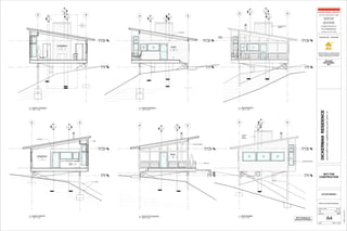 89
Roof Plan
8' - 0 3/8"
Grade
-3' - 0"
1
A5
1
A9
161718
11
38
Earthwise windows
Cultured
stone
fireplace
8 9
Roof Plan
8' - 0 3/8"
Grade
-3' - 0"
2
A5
1
A5
1
A9
12
29
6
12
Outdoor
fireplace
Cultured stone
fireplace
8 9
Roof Plan
8' - 0 3/8"
Grade
-3' - 0"
2
A5
1
A5
1
A9
29
6
2 1
1
2 1 Porch
13
Entry door
Pier and Foundation
Plan
-2' - 0"
89
Roof Plan
8' - 0 3/8"
Grade
-3' - 0"
2
A5
1
A5
Porch
13
Outdoor fireplace
Cable riail
89
Roof Plan
8' - 0 3/8"
Grade
-3' - 0"
2
A5
1
A5
Living Room
3
Stereo
cabinet
Entry door
Soffit
Grade
8 9
Roof Plan
8' - 0 3/8"
Grade
-3' - 0"
2
A5
1
A5
1
A9
A9
2
Living Room
3
Scale
Project number
Date
Drawn by
DICKERMANRESIDENCE
BLACKFORESTROADLUMBERLAND,SULLIVANCOUNTY,NY
AIA, CPHC, LEED AP BD+C, HERS
129 Sawkill Avenue
Milford PA 18337
Office 570 296 0466
Mobile 267 294 9818
richard@richardpedranti.com
www.richardpedranti.com
Licensed in PA, NY, and NJ
BUILDING
DEPARTMENT
SET
Richard Pedranti is a Certified Passive
House Consultant (CPHC) through the
Passive House Institute US (PHIUS)
P A S S I V E H O U S E
NOT FOR
CONSTRUCTION
1/4" = 1'-0"
5/23/20139:00:47AM
A4
North and South Elevations
12-15
DICKERMAN
5-17-13
RBP
1/4" = 1'-0"
1
North Elevation
1/4" = 1'-0"
2
South Elevation
1/4" = 1'-0"
3
Entrance Elevation
1/4" = 1'-0"
4
Screen Porch Elevation
1/4" = 1'-0"
5
Section at Kitchen
1/4" = 1'-0"
6
Section at Fireplace
See S drawings for
structural information
 