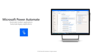 © 2022 Microsoft Corporation. All rights reserved.
Microsoft Power Automate
Automate modern applications
Automate legacy applications
 