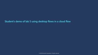 Student’s demo of lab 5 using desktop flows in a cloud flow
© 2020 Microsoft Corporation. All rights reserved.
 