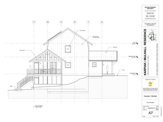 First Floor
0' - 0"
Second Floor
10' - 0"
Roof
18' - 0"
Garden Level
-9' - 0"
12345
5
1
Z15
11 12
13 14
6
321
1
1
A11
Metal roof
Intus windows
Reverse board
and batten siding
Grade
Scale
Project number
Date
Drawn by
AIA, CPHC, LEED AP BD+C
129 Sawkill Avenue
Milford PA 18337
Office 570 296 0466
Mobile 267 294 9818
richard@richardpedranti.com
KARPIAK/MULHALLRESIDENCE
1700PineStreetScranton,PA18510
SCHEMATIC DESIGN
DOCUMENTS
NewresidencedesignedtomeetthePassiveHouseStandard
Richard Pedranti is a Certified Passive
House Consultant (CPHC) through the
Passive House Institute US (PHIUS)
RICHARD PEDRANTI
ARCHITECT
P A S S I V E H O U S E
1/4" = 1'-0"
9/25/201210:29:24AM
A5
North Elevation
12-6
Karpiak / Mulhall
September 21, 2012
RBP
1/4" = 1'-0"
1
North Elevation
 