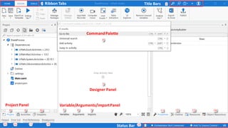 Ribbon Tabs Title Bars
Designer Panel
CommandPalette
Variable/Arguments/importPanel
Project Panel
Status Bar
 