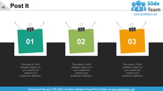 Post It15
This slide is 100%
editable. Adapt it to
your needs and
capture your
audience's attention.
01
This slide is 100%
editable. Adapt it to
your needs and
capture your
audience's attention.
02
This slide is 100%
editable. Adapt it to
your needs and
capture your
audience's attention.
03
This slide is 100% editable. Adapt it to your needs and capture your audience's attention.
 