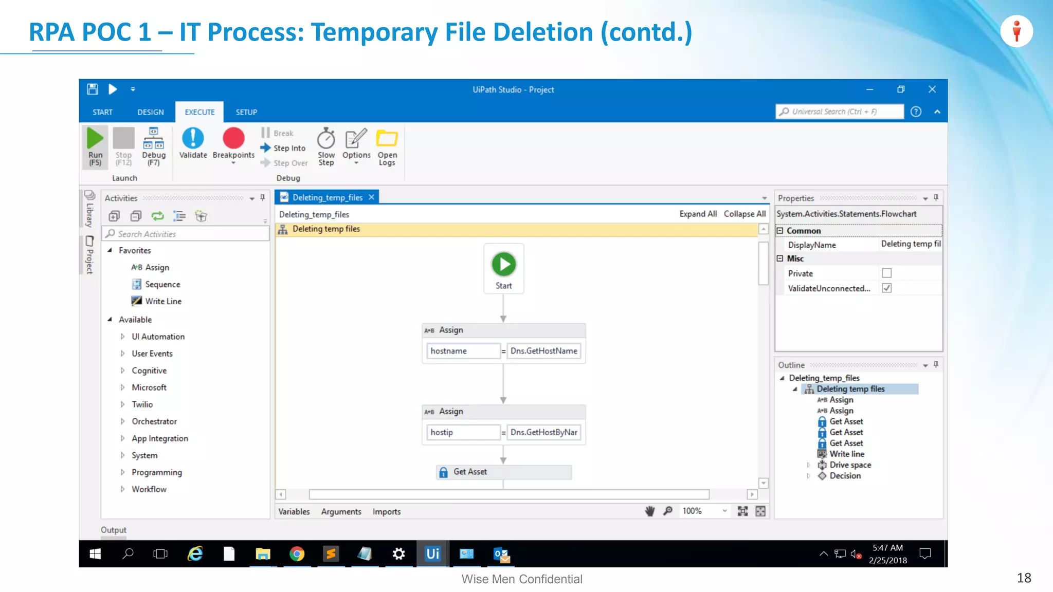 Wise Men Confidential
RPA POC 1 – IT Process: Temporary File Deletion (contd.)
18
 