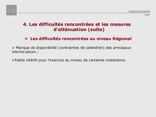 4. Les difficultés rencontrées et les mesures
d‘atténuation (suite)
 Les difficultés rencontrées au niveau Régional
 Man...