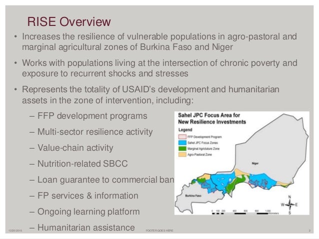 • Increases the resilience of vulnerable populations in agro-pastoral and
marginal agricultural zones of Burkina Faso and ...