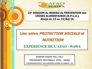 Free Powerpoint Templates
32e SESSION du RESEAU de PREVENTION des
CRISES ALIMENTAIRES (R.P.C.A.)
Abuja du 13 au 15/&é/16
1Page
 