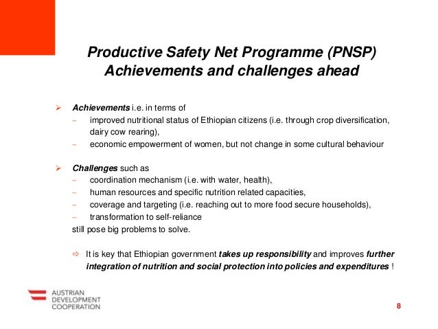  Achievements i.e. in terms of
 improved nutritional status of Ethiopian citizens (i.e. through crop diversification,
da...