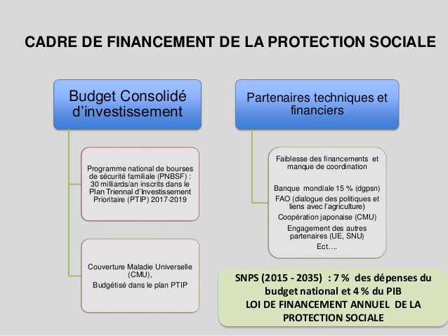 SOURCES DE FINANCEMENT ET MESURES DE
PERENISATION
Sources de financement : contribution des bénéficiaires,
taxe sociale, t...