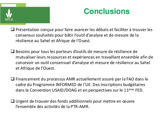 Conclusions
 Présentation conçue pour faire avancer les débats et faciliter à trouver les
consensus souhaités pour bâtir ...