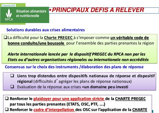 12 décembre 2016
Situation alimentaire
et nutritionnelle
La difficulté pour la Charte PREGEC à s’imposer comme un véritab...