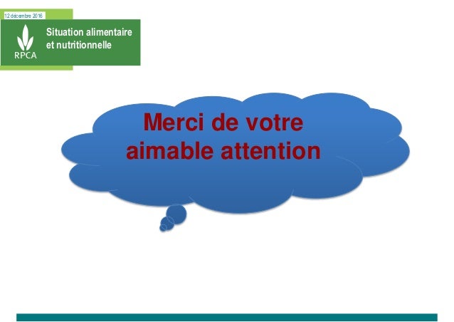 12 décembre 2016
Situation alimentaire
et nutritionnelle
Merci de votre
aimable attention
 