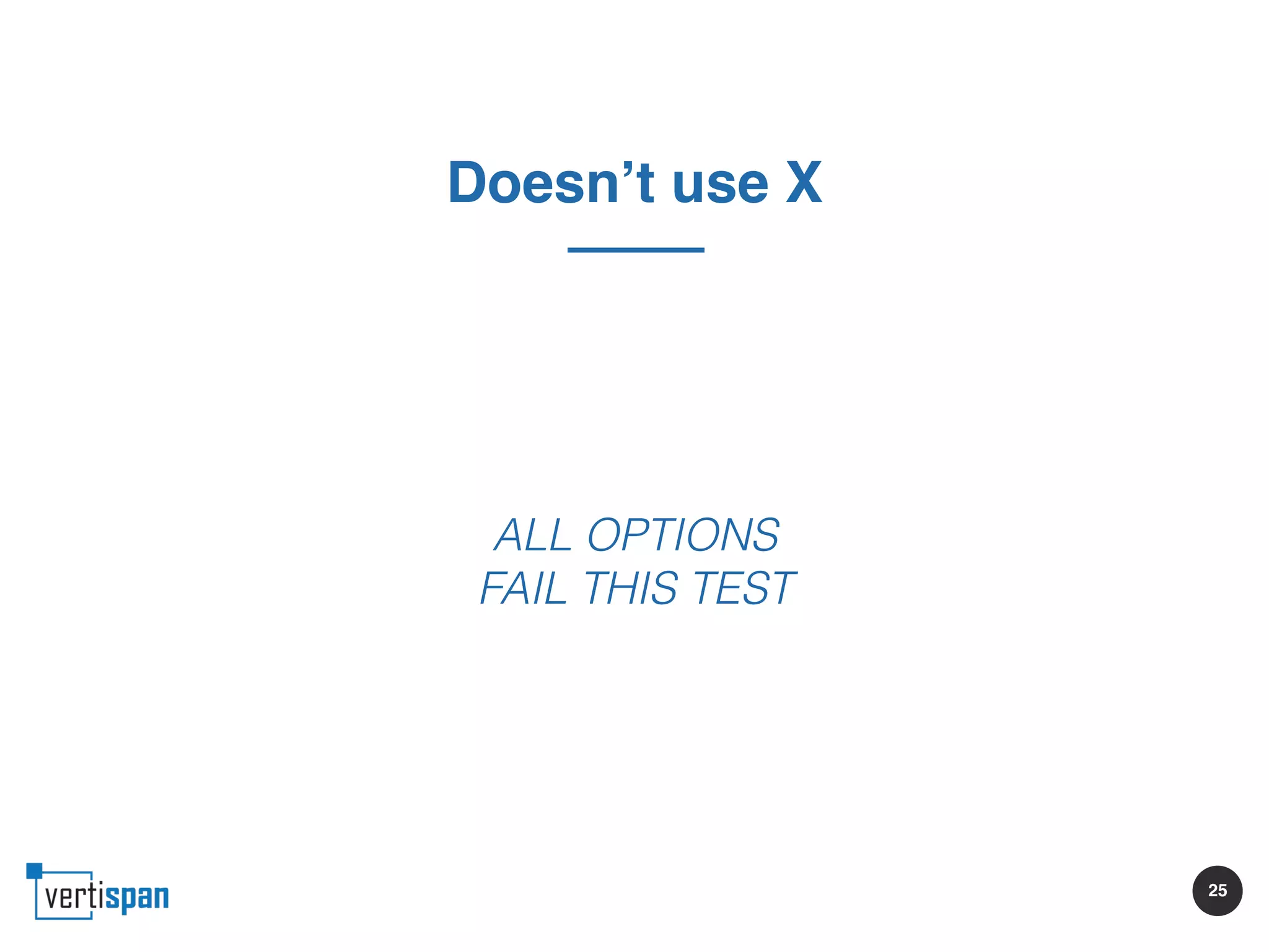 25
Doesn’t use X
ALL OPTIONS
FAIL THIS TEST
 