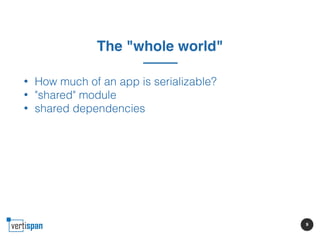 9
The "whole world"
• How much of an app is serializable?
• "shared" module
• shared dependencies
 