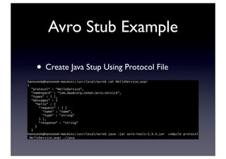 Avro Stub Example
• Create Java Stup Using Protocol File
 