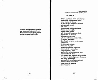 0
Algunas veces somos tan pequeños
que sobran casi todas las astucias.
Nos vamos a volver un dia puertas
y tiene que pasar toda la vida.
28
A veces la trisa:za.
nos lleva a asomamos a los ojos de la gena:.
INTERIOR
Llueve. Llueve con llanto -tanto tiempo-
y esta tarde, que querta que pasara
como muerta, sin llorarte,
al calor de estos amigos que murieron
y dejaron sólo versos,
esta tarde
ha tenido que llover a devolvenne
todo el rfo a las mejillas
todo el mar al corazón
y la llama de la lluvia como llanto
a quemanne los rincones
donde siempre te recojo
y te llevo cadenciosa, tan donnida.
Y la lluvia te despierta
desvelada te revuelves en mis huecos
y me clavas
tu distancia de puñales
tus olvidos de puñal
y tus uñas de animal arrebatado
tan consciente y tan maduro
tan clarividente y lógico
que los años que vivimos como locos
a los locos han de darse.
tHa llegado ya el momento de ser cuerdos!
Sé tu cuerda, que contigo voy a ahorcanne
para nunca despertanne,
que esta lluvia como llanto me respete
con mi sueño de inconsciente
y que nunca me despierte.
Que me acune.
29
 