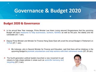 Governance & Budget 2020
 In his annual New Year message, Prime Minister Lee Hsien Loong assured Singaporeans that the up...